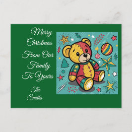 Grappige Patchwork Kerst Teddy Bear Feestdagenkaart