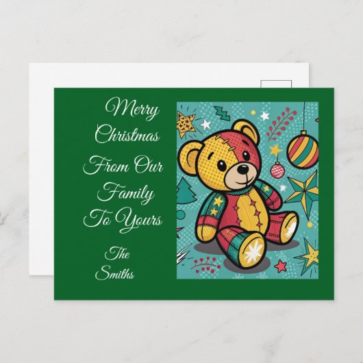 Grappige Patchwork Kerst Teddy Bear Feestdagenkaart (Voorkant / Achterkant)