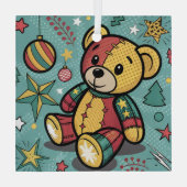 Grappige Patchwork Kerst Teddy Bear Glas Ornament (Achterkant)