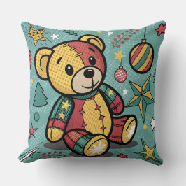 Grappige Patchwork Kerst Teddy Bear Kussen