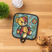 Grappige Patchwork Kerst Teddy Bear Pannenlap (Top down)