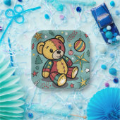 Grappige Patchwork Kerst Teddy Bear Papieren Bordje (Feest)
