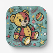 Grappige Patchwork Kerst Teddy Bear Papieren Bordje (Voorkant)