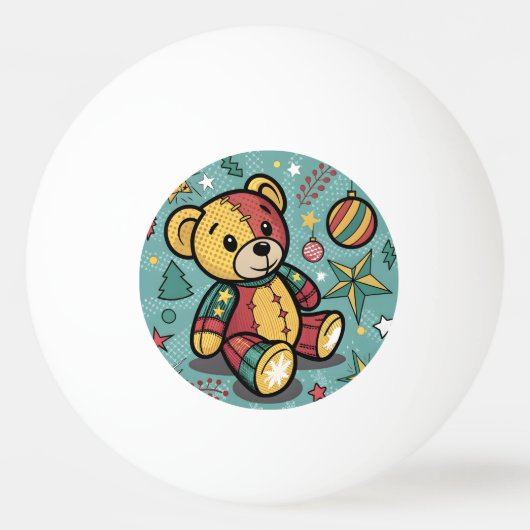 Grappige Patchwork Kerst Teddy Bear Pingpongbal (Voorkant)