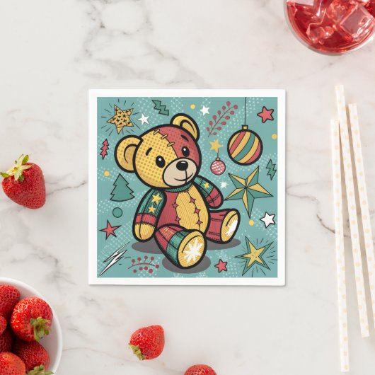 Grappige Patchwork Kerst Teddy Bear Servet (Insitu)