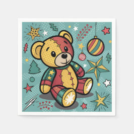 Grappige Patchwork Kerst Teddy Bear Servet