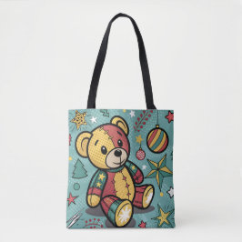 Grappige Patchwork Kerst Teddy Bear Tote Bag