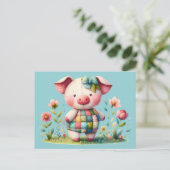 Grappige patchwork varken in bloementuin briefkaart (Staand voorkant)