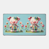 Grappige patchwork varken in bloementuin bureaumat (Voorkant)