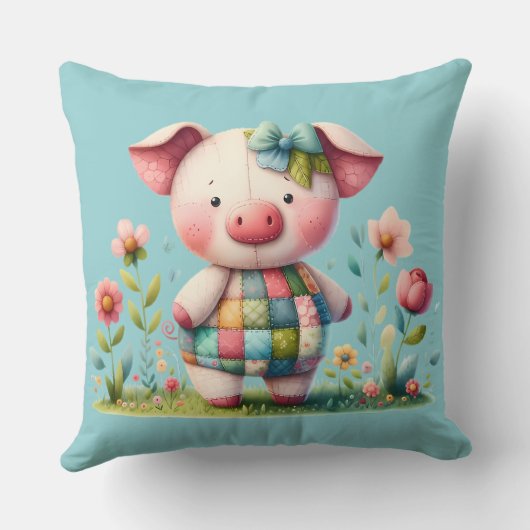 Grappige patchwork varken in bloementuin kussen (Achterkant)