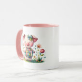 Grappige patchwork varken in bloementuin mok (Voorkant links)