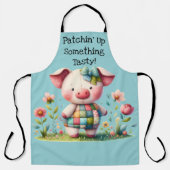 Grappige patchwork varken in bloementuin schort (Voorkant)