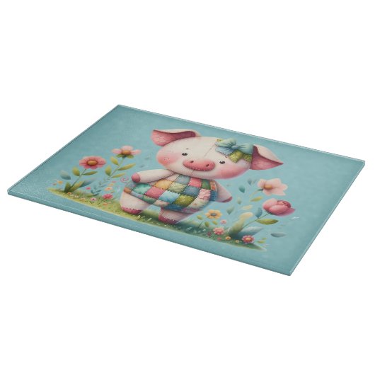 Grappige patchwork varken in bloementuin snijplank (Hoek)