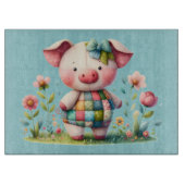 Grappige patchwork varken in bloementuin snijplank (Voorkant)