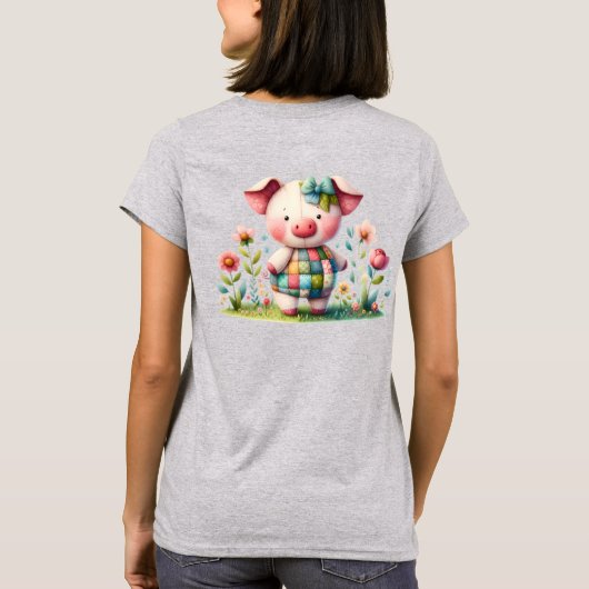 Grappige patchwork varken in bloementuin t-shirt (Achterkant)