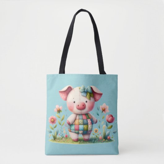 Grappige patchwork varken in bloementuin tote bag (Voorkant)