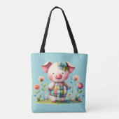Grappige patchwork varken in bloementuin tote bag (Achterkant)