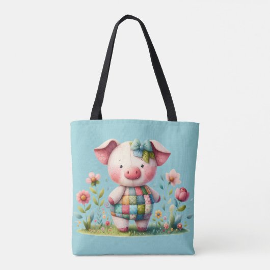 Grappige patchwork varken in bloementuin tote bag (Achterkant)