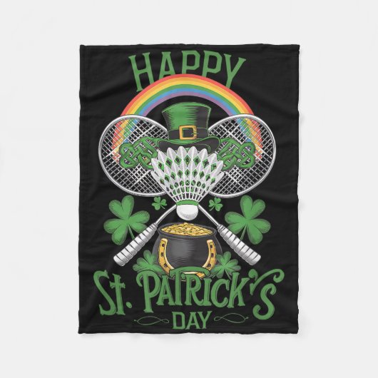 Grappige Patricks Dag Badminton Kostuum Vierbladig Fleece Deken (Voorkant)