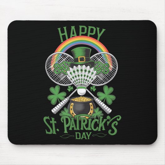 Grappige Patricks Dag Badminton Kostuum Vierbladig Muismat (Voorkant)