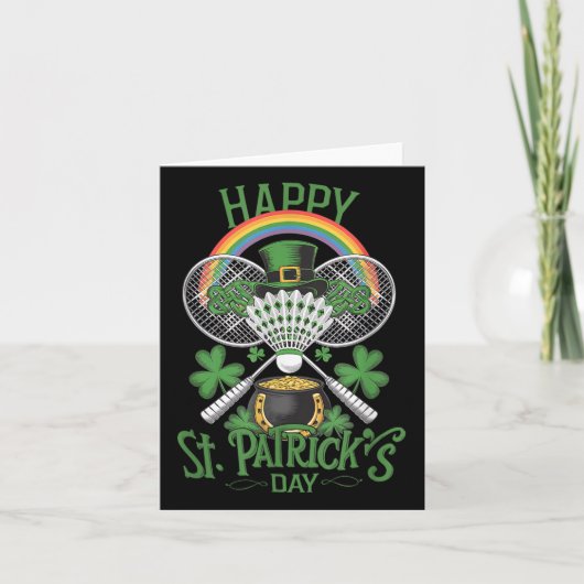 Grappige Patricks Day Badminton Kostuum Four-leaf Kaart (Voorkant)
