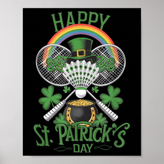 Grappige Patricks Day Badminton Kostuum Four-leaf Poster (Voorkant)