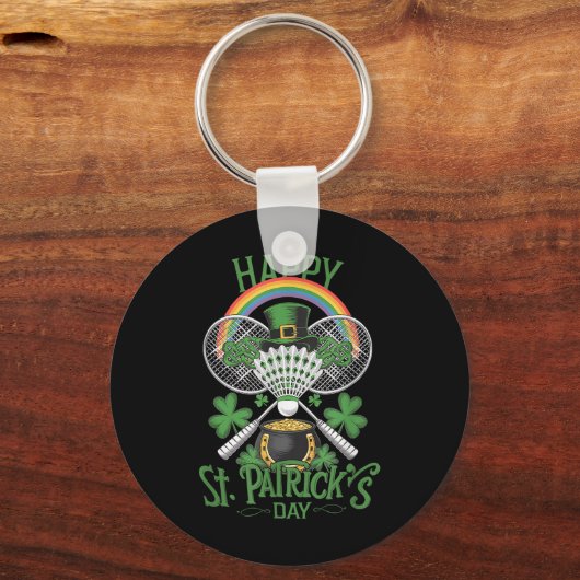 Grappige Patricks Day Badminton Kostuum Four-leaf Sleutelhanger (Voorkant)