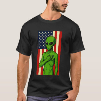 Grappige Patriotische Alien Amerikaanse Vlag Buite T-shirt