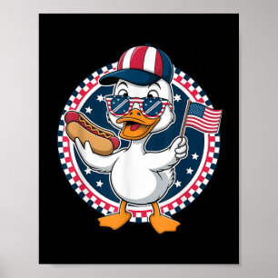 Grappige Patriotische Eend Usa Vlag Hotdog 4 Juli Poster