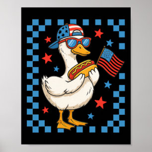 Grappige Patriotische Eend Usa Vlag Hotdog 4 Juli Poster