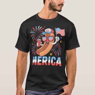 Grappige Patriotische Hotdog 'Merica Stijl 4 juli T-shirt