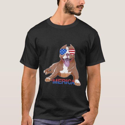 Grappige Patriott Pitbull Merica T-shirt (Voorkant)