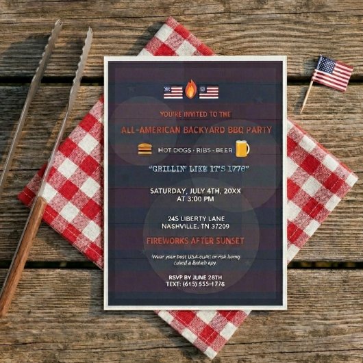 Grappige Patriottische 4 juli BBQ-feestuitnodiging Aankondiging