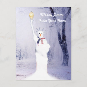 Grappige Patriottische Amerikaanse sneeuwman Kerst Feestdagenkaart