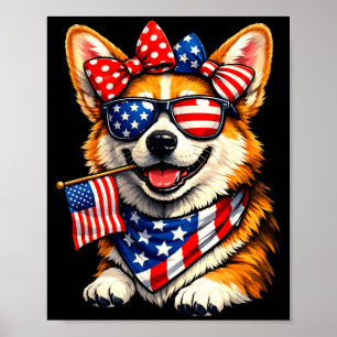 Grappige patriottische Corgi-hond Amerikaanse vlag Poster