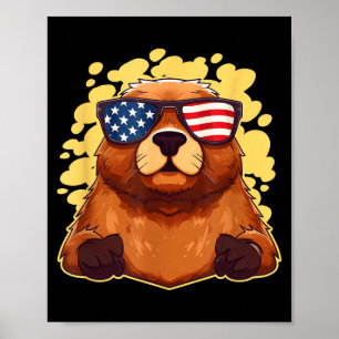 Grappige Patriottische Grondhaas Amerikaanse Vlag Poster