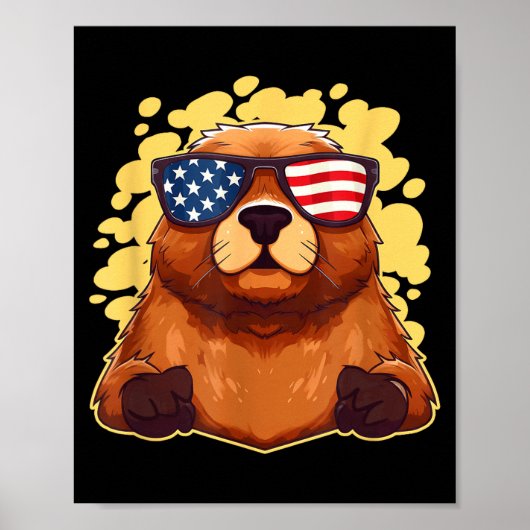 Grappige Patriottische Grondhaas Amerikaanse Vlag Poster (Voorkant)