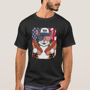 Grappige Patriottische Kat Hotdog Amerikaanse Vlag T-shirt