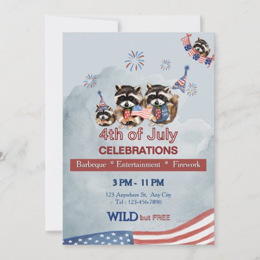 Grappige Patriottische Wasberen BBQ & Vuurwerk Kaart (Voorkant)