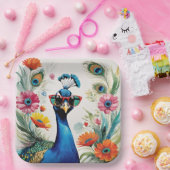 Grappige Pauw Dragen Zonnebril Bloemen Papieren Bordje (Feest)