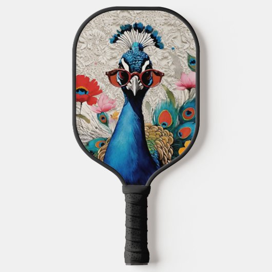 Grappige Pauw Dragen Zonnebril Bloemenveter Pickleball Paddle (Voorkant)