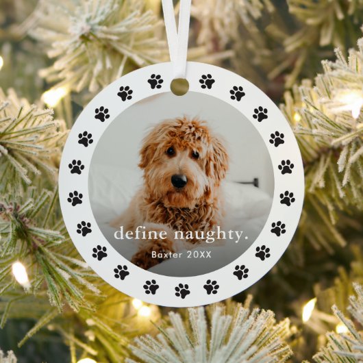 Grappige Paw print 2 foto Pet Christmas Metalen Ornament (Insitu)
