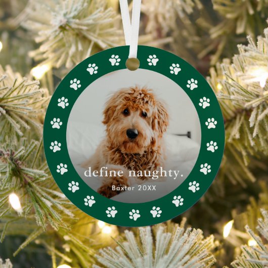 Grappige Paw print 2 foto Pet Christmas Metalen Ornament (Insitu)