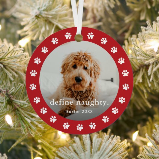Grappige Paw print 2 foto Pet Christmas Metalen Ornament (Insitu)