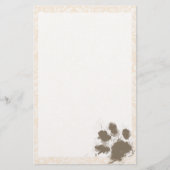 Grappige Paw Print op Antiek witte Damask Briefpapier (Voorkant)