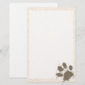 Grappige Paw Print op Antiek witte Damask Briefpapier (Voorkant / Achterkant)