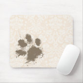 Grappige Paw Print op Antiek witte Damask Muismat (Met muis)