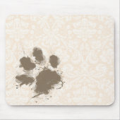 Grappige Paw Print op Antiek witte Damask Muismat (Voorkant)