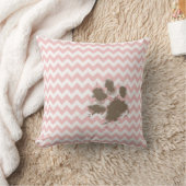 Grappige Paw Print op Baby Roze, Lichtroze Chevron Kussen (Deken)