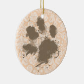 Grappige Paw Print op lichte abrikoos, perzikdamas Keramisch Ornament (Rechts)